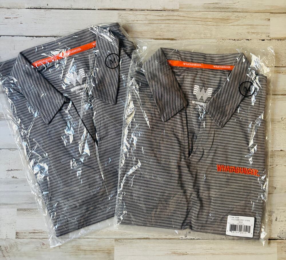 Lot of 2 Women's Gray Striped Whataburger Tops sz M NEW